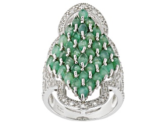 Green Emerald With White Zircon Rhodium Over Sterling Silver Ring 3.59ctw