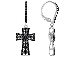 Black Spinel Rhodium Over Sterling Silver Cross Earrings 1.19ctw