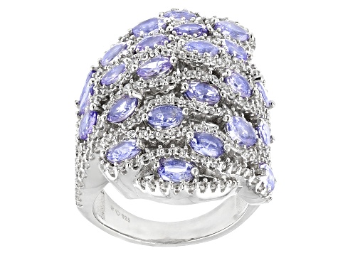 Blue Tanzanite Rhodium Over Sterling Silver Ring 6.04ctw
