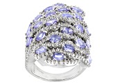 Blue Tanzanite Rhodium Over Sterling Silver Ring 6.04ctw