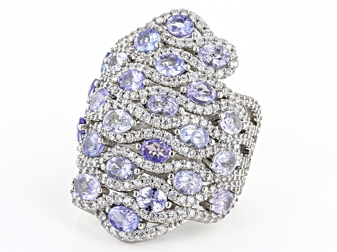 Blue Tanzanite Rhodium Over Sterling Silver Ring 6.04ctw