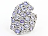 Blue Tanzanite Rhodium Over Sterling Silver Ring 6.04ctw