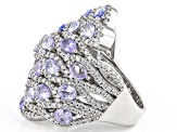 Blue Tanzanite Rhodium Over Sterling Silver Ring 6.04ctw