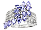 Blue Tanzanite Rhodium Over Sterling Silver Ring 2.61ctw