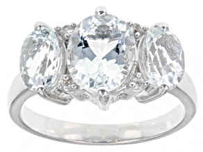 Blue Aquamarine Rhodium Over Sterling Silver Ring 3.22ctw