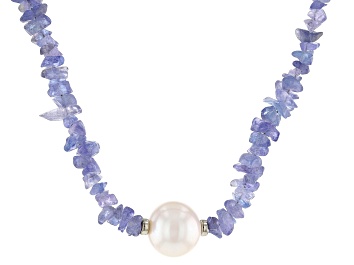 Picture of Blue Tanzanite Free-form Rhodium Over Silver Necklace