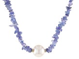 Blue Tanzanite Free-form Rhodium Over Silver Necklace