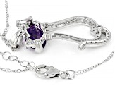 Purple Amethyst Rhodium Over Silver Cat Pendant Chain 3.40ctw