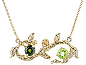 Green Manchurian Peridot(TM) 18k Yellow Gold Over Silver Floral Necklace 1.60ctw