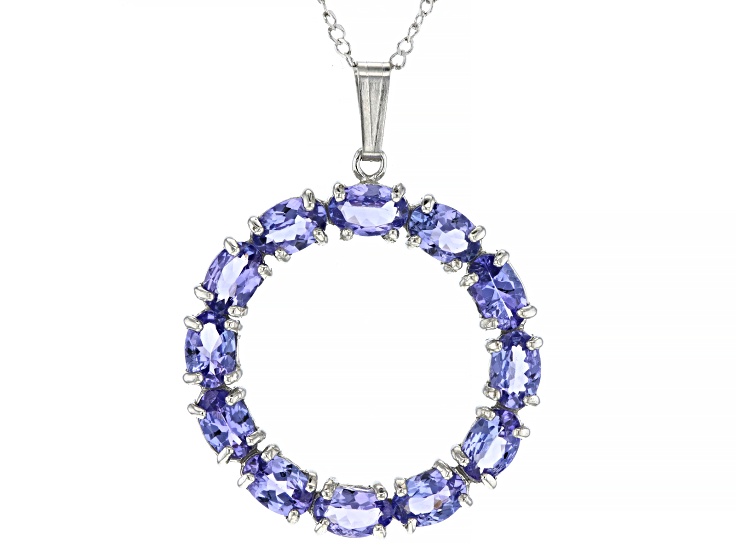 Blue Tanzanite Rhodium Over Sterling Silver Pendant With