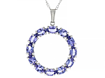 Picture of Blue Tanzanite Rhodium Over Sterling Silver Pendant With Chain 4.50ctw