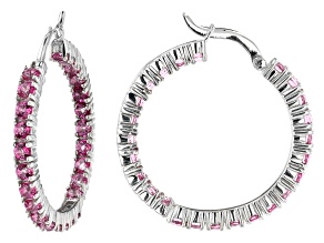 Pink Topaz Rhodium Over Sterling Silver Hoop Earrings 5.98ctw
