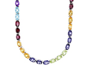 Multi-Color Multi-Gemstone Platinum Over Sterling Silver Tennis Necklace 29.18ctw