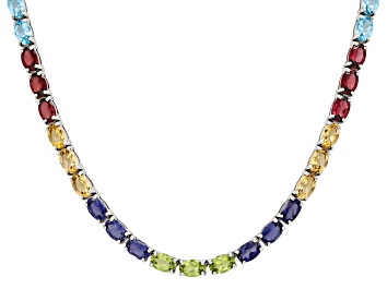 Picture of Multi-Color Multi-Gemstone Platinum Over Sterling Silver Tennis Necklace 29.18ctw