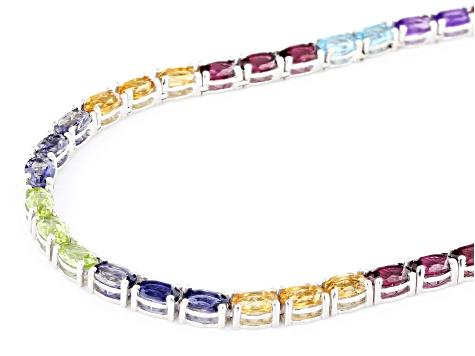 Multi-Color Multi-Gemstone Platinum Over Sterling Silver Tennis Necklace 29.18ctw