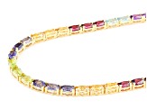 Multi-Color Multi Gemstone 18K Yellow Gold Over Sterling Silver Tennis Necklace 29.18ctw