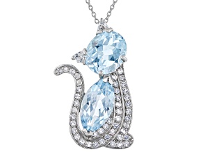 Sky Blue Topaz Rhodium Over Sterling Silver Cat Pendant With Chain 7.20ctw