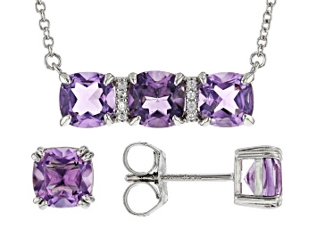 Picture of Purple Amethyst Platinum Over Silver Necklace And Earrings Set 3.09ctw