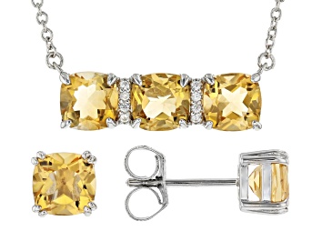 Picture of Yellow Citrine Platinum Over Silver Necklace And Earrings Set 3.09ctw
