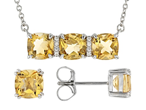 Yellow Citrine Platinum Over Silver Necklace And Earrings Set 3.09ctw
