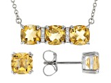 Yellow Citrine Platinum Over Silver Necklace And Earrings Set 3.09ctw