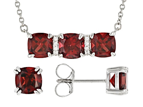 Red Vermelho Garnet(TM) Platinum Over Silver Necklace And Earrings Set 4.54ctw