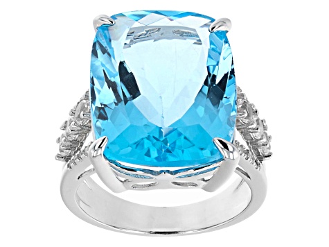 Sky Blue Topaz Rhodium Over Sterling Silver Ring 23.98ctw