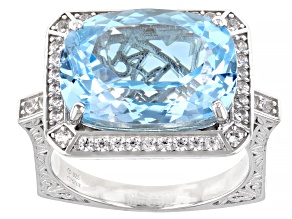 Sky blue Topaz Rhodium Over Sterling Silver Ring 6.35ctw