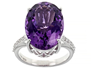 Purple Amethyst Rhodium Over Silver Ring 11.46ctw