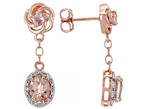 Peach Morganite 14K Rose Gold Over Sterling Silver Dangle Earrings 1.86ctw