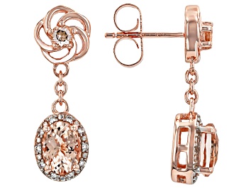Picture of Peach Morganite 14K Rose Gold Over Sterling Silver Dangle Earrings 1.86ctw