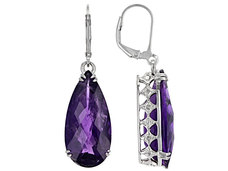 Purple Amethyst Rhodium Over Sterling Silver Dangle Earrings 16.00ctw