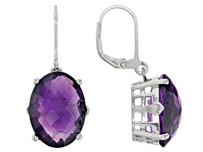 Purple Amethyst Rhodium Over Sterling Silver Dangle Earrings 14.20ctw