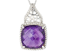 Purple Amethyst Rhodium Over Silver Pendant With Chain 18.00ct