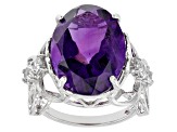 Purple Amethyst Rhodium Over Sterling Silver Ring 10.25ctw