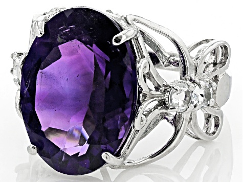Purple Amethyst Rhodium Over Sterling Silver Ring 10.25ctw