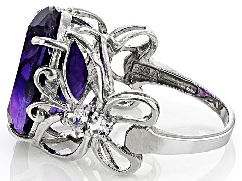 Purple Amethyst Rhodium Over Sterling Silver Ring 10.25ctw