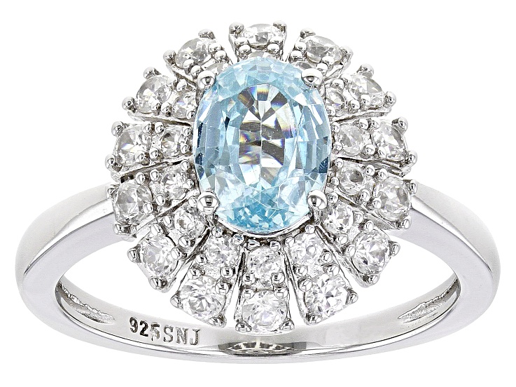 Blue Zircon Rhodium Over Sterling Silver Ring 2.90ctw - DOK2205 | JTV