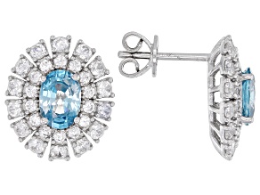 Blue Zircon Rhodium Over Sterling Silver Earrings 4.00ctw
