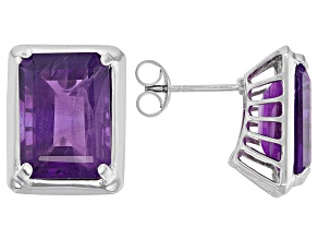 Purple Amethyst Rhodium Over Sterling Silver Stud Earrings 12.50ct