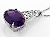 Purple Amethyst Rhodium Over Sterling Silver Solitaire Pendant With Chain 8.50ct
