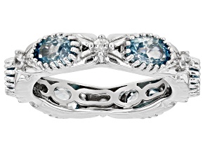 Blue Zircon Rhodium Over Sterling Silver Band Ring 4.33ctw