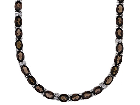 Brown Smoky Quartz Rhodium Over Sterling Silver Tennis Necklace 27.38ctw