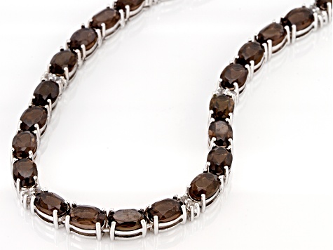 Brown Smoky Quartz Rhodium Over Sterling Silver Tennis Necklace 27.38ctw