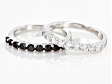Black Spinel Rhodium Over Sterling Silver Band Ring  Set 1.60ctw