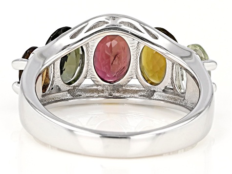 Multi-color Tourmaline Rhodium Over Sterling Silver Band Ring 3.56ctw