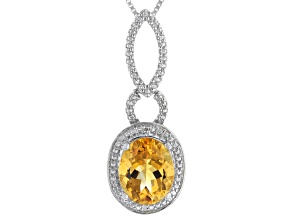 Yellow Citrine Rhodium Over Sterling Silver Pendant With Chain 2.03ctw