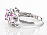 Pink Lab Created Sapphire Rhodium Over Sterling Silver 3-Stone Ring 1.81ctw