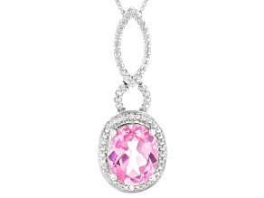 Pink Lab Created Sapphire Rhodium Over Silver Pendant With Chain 3.01ctw