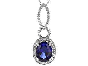 Lab Created Blue Sapphire Rhodium Over Sterling Silver Pendant With Chain 2.91ctw